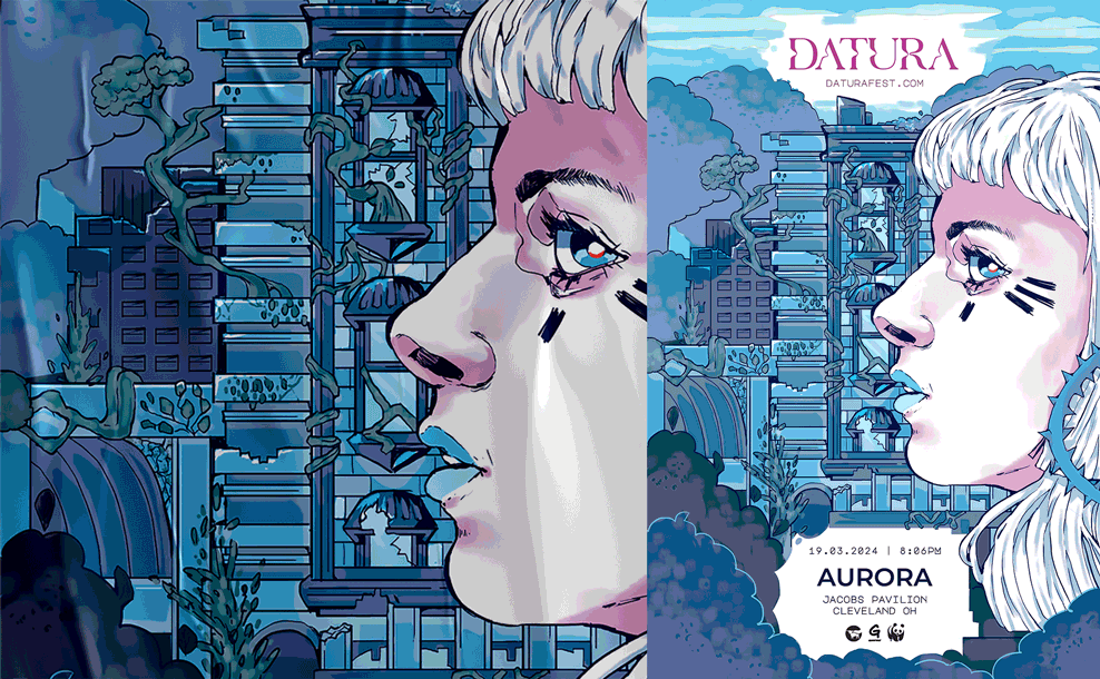 Gif of Aurora, Bjork, and Anohni posters with closeup detail shots.